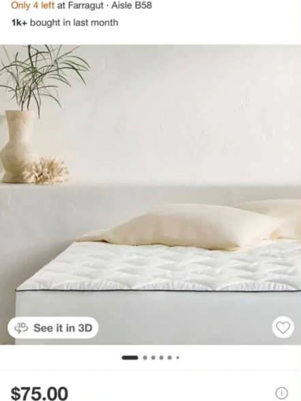 Casaluna KING Plush Quilted Mattress Topper - Cream Comfort